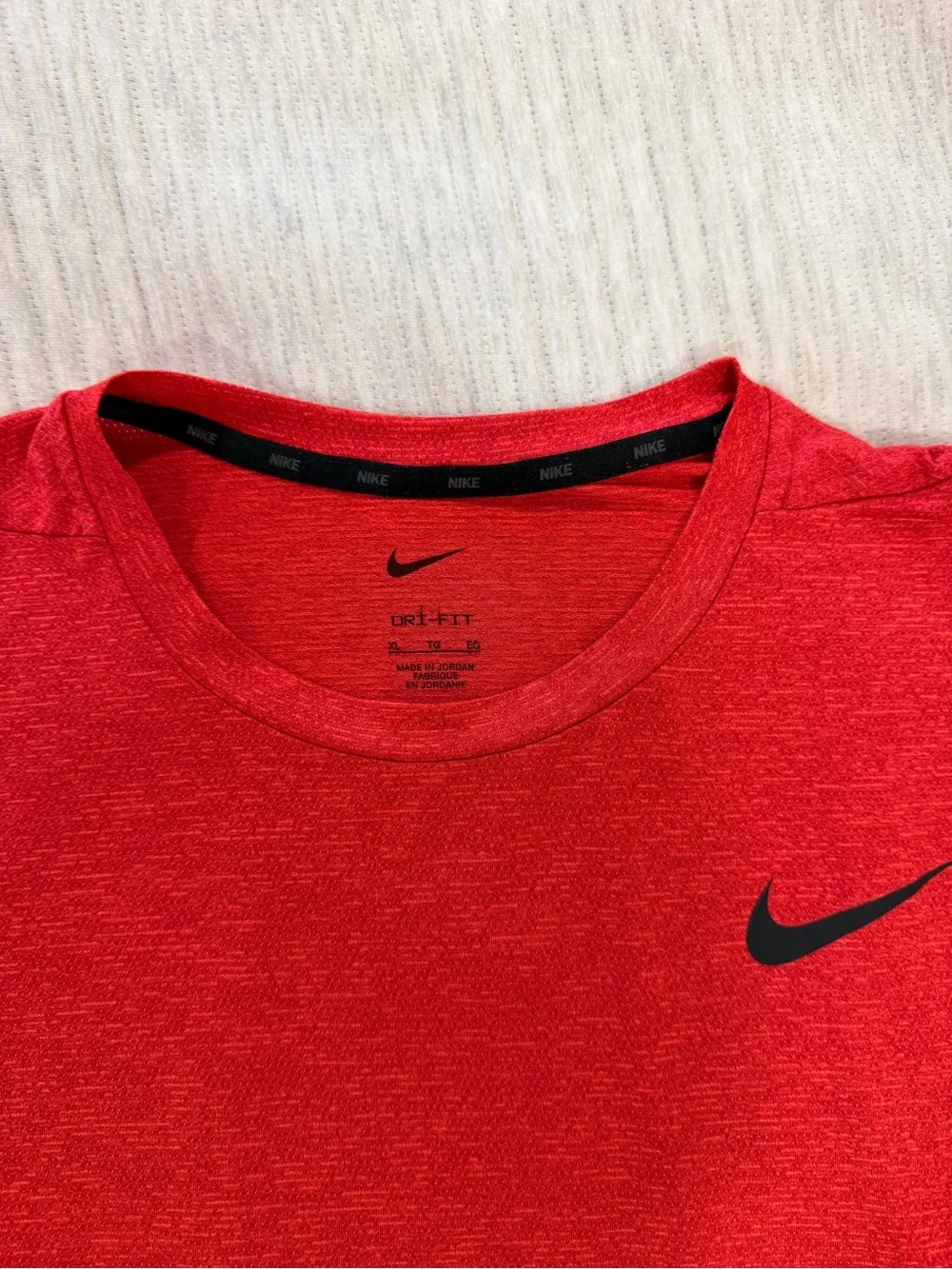 Nike Red Short-Sleeve Athletic Tee with Black Swoosh
